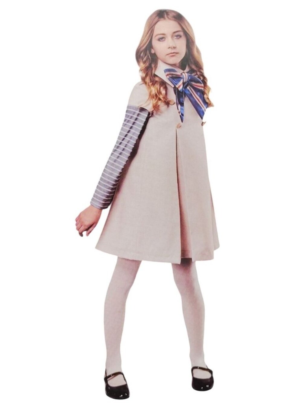 Rubies Girls L 10 12 Megan M3GAN Costume Beige Dress Blue Bow Halloween Doll NIP